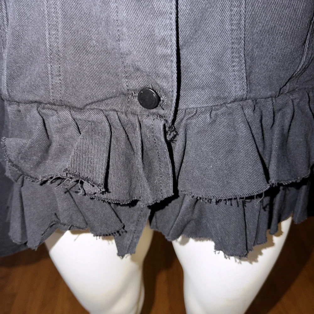 Ashley Stewart Black Denim‎ Jacket Ruffle Bottom NWT 22/24 100 Percent Cotton